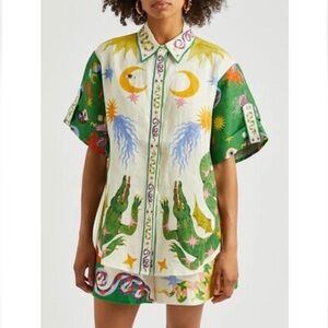 Colorful Graphic Button-Up Shirt and short set
